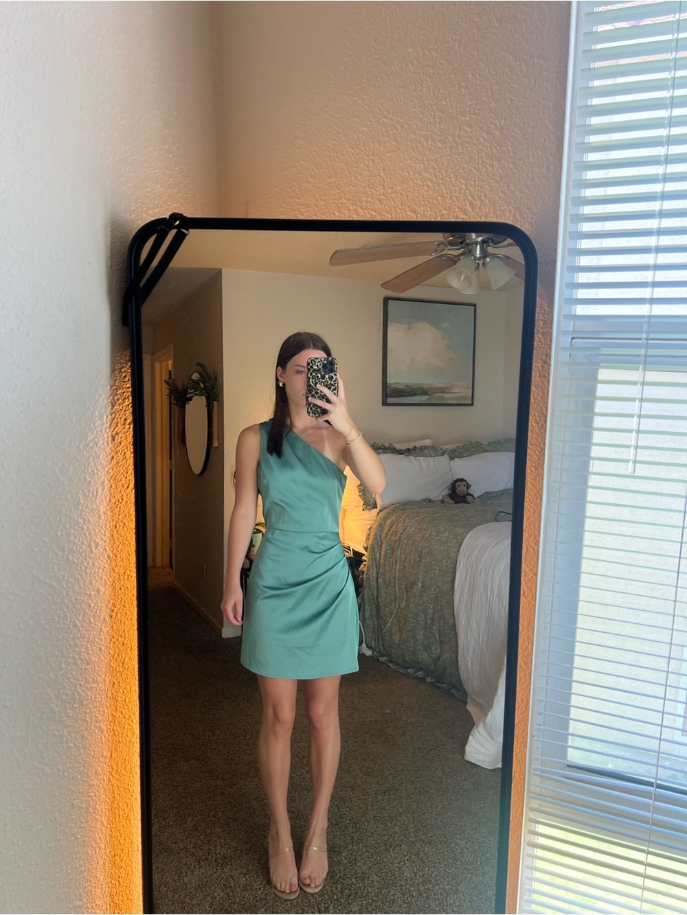 Lulu's One-Shoulder Mint Green Cocktail Dress - Picture 1 of 5